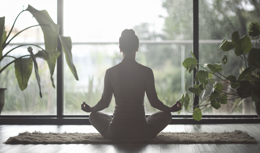 silhouette-meditation-tapis-plantes-lumiere