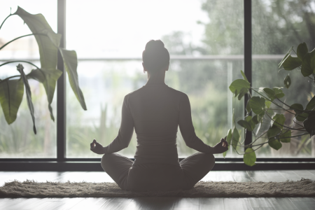 silhouette-meditation-tapis-plantes-lumiere
